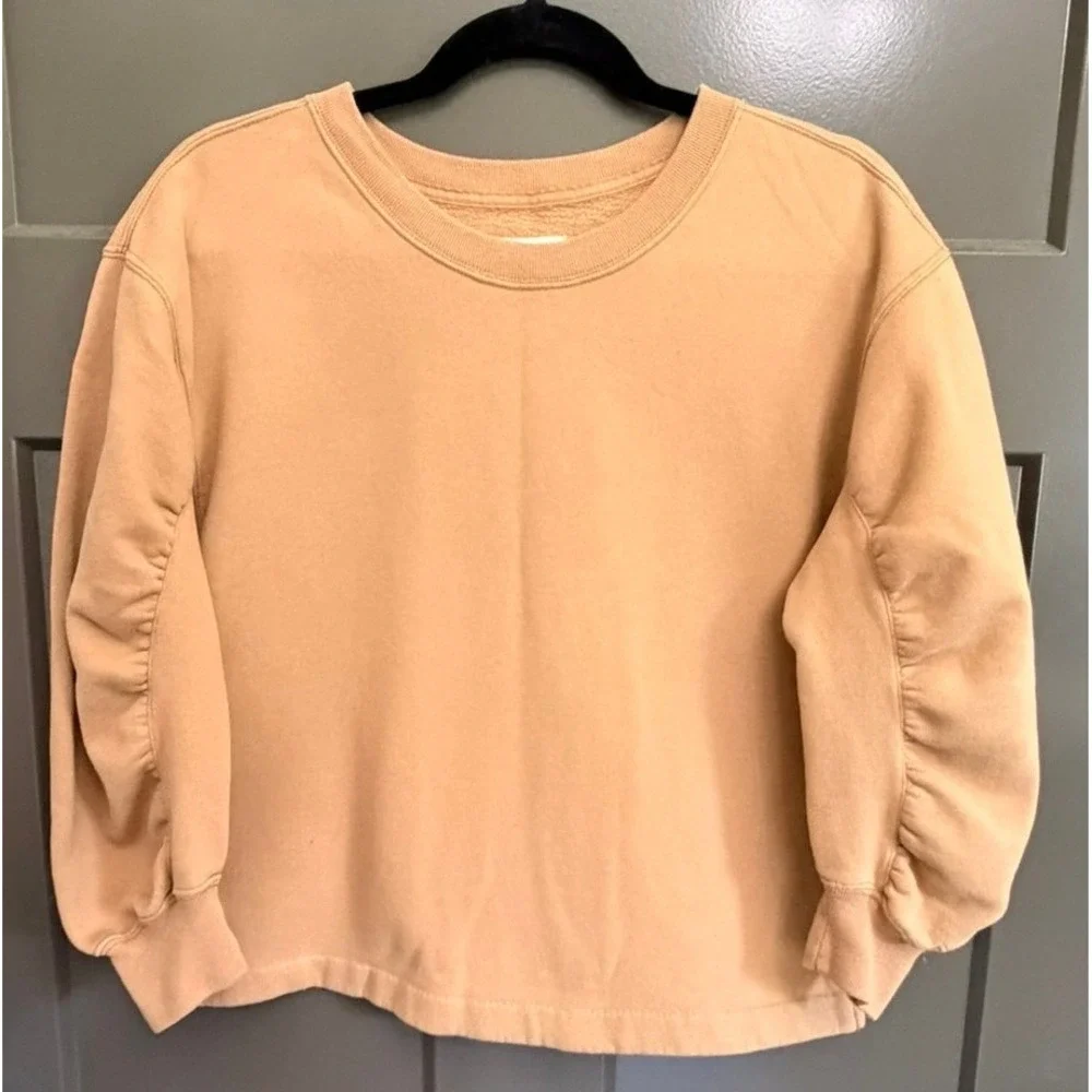 Abercrombie & Fitch Soft A&F Collection Ruched Sleeve Sweatshirt Tan Small